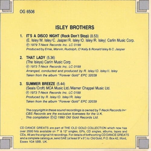 Isley Brothers ‎– It's A Disco Night (Rock Don't Stop) / That Lady / Summer Breeze
